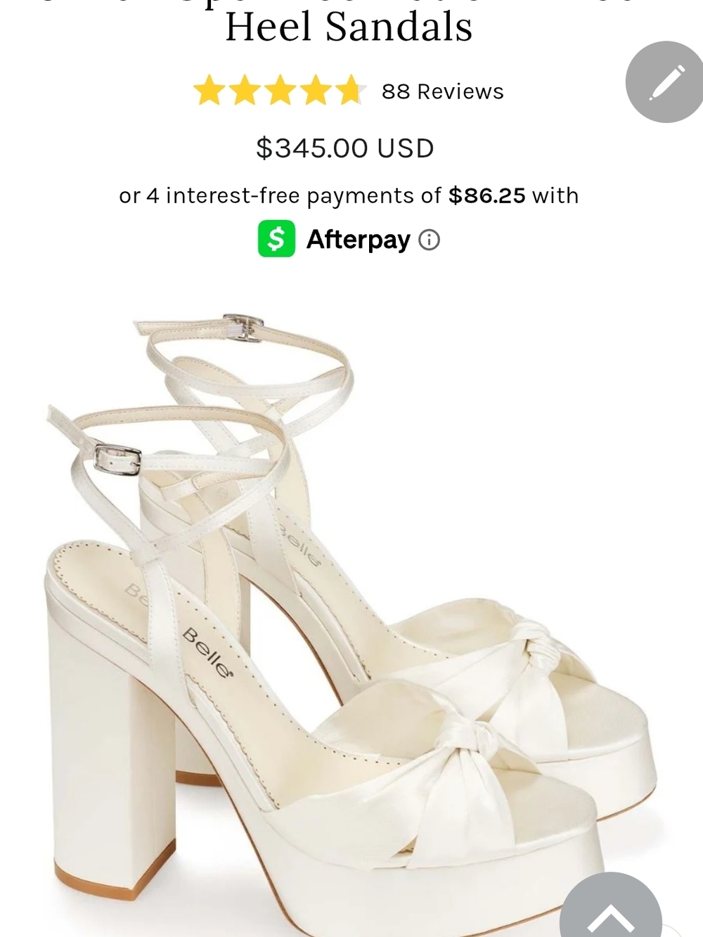 Bella Belle Serafina Ivory Knotted Platform Sandals with Ankle Wrap Size 8.5